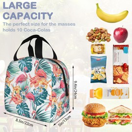Pink Flamingo Palm Leaves Hibiscus Flower, Tropical Flowers Insulated Lunch Bag Reusable Lunch Box Women Men,Cooler Thermal Meal Tote for Kids School Student Picnic Office Work