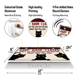 Funny Vintage Black Cat Tin Sign Keep Door Closed Sign for Home House Sign Wall Decor 8 x 12 Inch (2491)