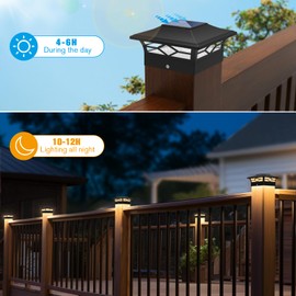 Solar Post Cap Lights Outdoor 8pack, Waterproof Solar Powered Deck Fence Post Lights for 4x4 Wood/Vinyl Posts, Solar Outdoor LED Light with Cool/Warm Lighting (Black, 8pack)