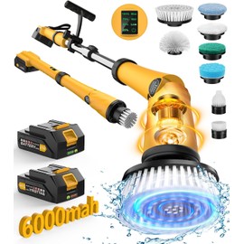 Qimedo Electric Spin Scrubber Extra Large Brush Q3,6000 mAh Best Battery Power Scrubber for Cleaning,1200RPM Shower Cordless Cleaning Brush with 8 Brushes for Bath/Tub/Tile/Floor (Smart Display)