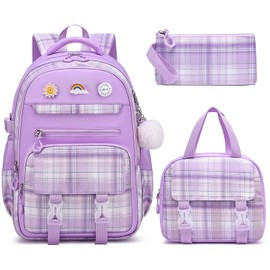 MOMUVO School Backpack Set for Girls,3pcs Bookbag with Lunch Box Pencil Case Kids School Bag Set