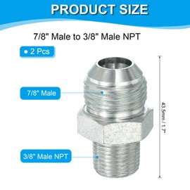 PATIKIL Hex Reducing Nipple Connectors Pipe Adapter 7/8" Male 37° Flare JIC x 3/8" Male NPT, 2 Pack Pipe Fitting Reducer Nipple Adapter Plated Steel Hydraulic Fitting