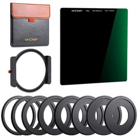 Minadax 100 x 100 mm Square Filter Kit - ND1000 Square Filter - Metal Filter Holder - 8 Pieces Adapter Rings for DSLR