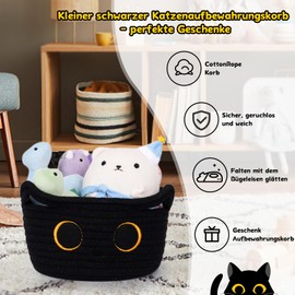 Cotton Rope Basket, Woven Cotton Storage Basket, Black Cat Woven Storage Basket for Toys, Cotton Baskets Shades for Baby Toddler Room