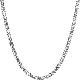 ShiWuYou 1 Pcs Men Cuban Chain Necklace, 5mm, 20" Length, Silver Chain Men, Stainless Steel Neck Link Chains for Men Man Women