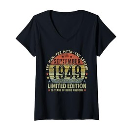 Womens 76th Birthday Gifts Vintage September 1949 76 Years Old Men V-Neck T-Shirt