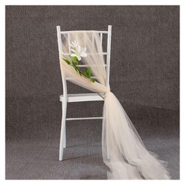 Waltonalice Set of 2 Wedding Chair Covers 200 x 150 cm Chair Bows Organza Tulle Chair Sashes Wedding Aisle Chair Decoration Organza Fabric Chair Ribbon for Wedding Party Decoration Champagne