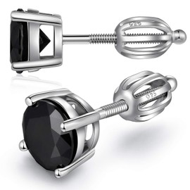 Black Diamond Earrings Black Stud Earrings Screw Back Black Studs for Men Black Men Earrings CZ Diamond Earrings Black Studs Men Silver Stud Earrings Cubic Zirconia Stud Earrings Screw Back 5MM