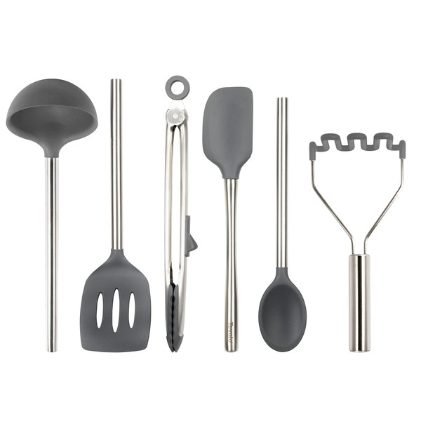 Tovolo Silicone Utensil Set of 6 (Charcoal) - Kitchen Utensils & Gadgets Essential for Baking, Cooking, Food Prep, Grilling, Home, Apartment, & Gifting/BPA-Free & Dishwasher-Safe