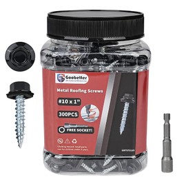 Metal Roofing Screws 10 x 1 Galvanized Hex Head Sheet Metal Screws, Metal to Wood Siding Screws, Self Tapping Screw with EPDM Washer for Corrugated Roofing (Black-300Pcs)
