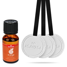 ASAWASA Car Air Fresheners, 3Pcs Reusable Scented Ceramic Tablets and A bottle 100% Essential Oil Set, The Best Aromatic Item in Places such as Car Wardrobe Closet Bathroom Towel Warmer（Orange） ﻿