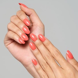 GLAMERMAID Kit De Uñas Postizas Acrílicas Ovaladas Cortas, De Color Naranja Rojizo, Brillantes, Reutilizables Y De Cobertura Completa, Ideales Para Mu