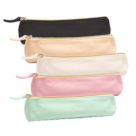 XJMWXHFC 5Pcs Small Pencil Cases, Pencil Pouch with Zipper, Cosmetic Makeup Bag, Multi-function Stationery Organizer for Home, Office, Vacation (Black, Green, White, Pink, Beige)