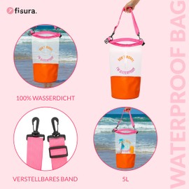 FISURA Waterproof Dry Bag. 5 Litre Waterproof Dry Bag with Roll Closure and Shoulder Strap. 29 x 41.5 cm., Waterproof, transparent and pink, Modern