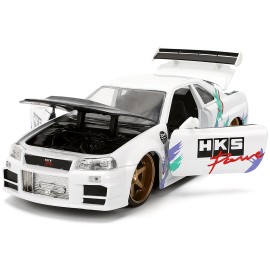 DCD 2002 Nissan Skyline GT-R (R34) RHD White Carbon Hood Graphics Diecast Toy JDM Tuners Series by HKS Power
