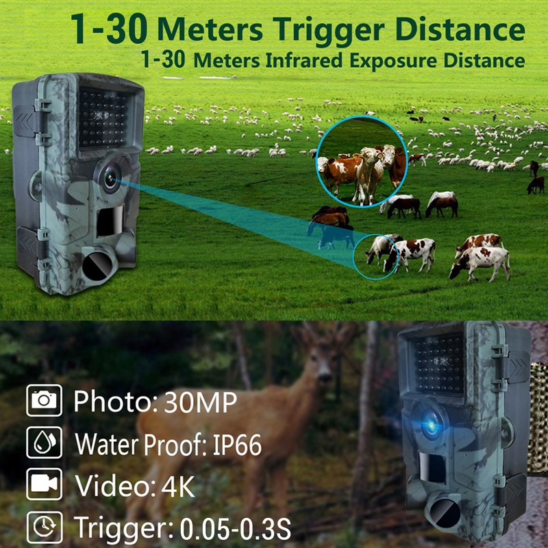 4K 30MP Trail Camera IP66 Water Resistant Hunting Camera with
