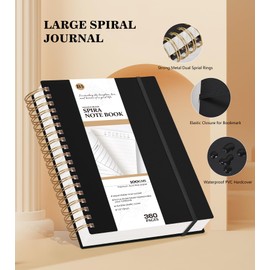 MUAHLIUB Spiral Notebook Journal College Ruled, 360 Pages Lined Thick Journals for Women Men, B5 Big Notebooks with 100GSM Paper, Spiral Bound Journaling for Writing Work School Black 7.6"×10"