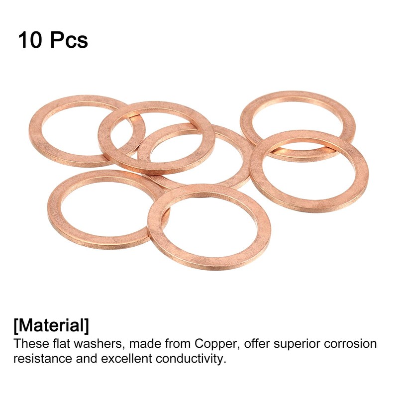 sourcing map 10Pcs M27 Flat Washer, Copper 27mm ID x