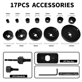 WISEUP Hole Saw Set, 20-Piece Hole Saw Kit with 3"/4"-6" (19mm-127mm) Blade, Mandrels, Drill Bit, Hex Key, Installation plate with Storage Case for Soft wood, Drywall, Plywood and PVC Board