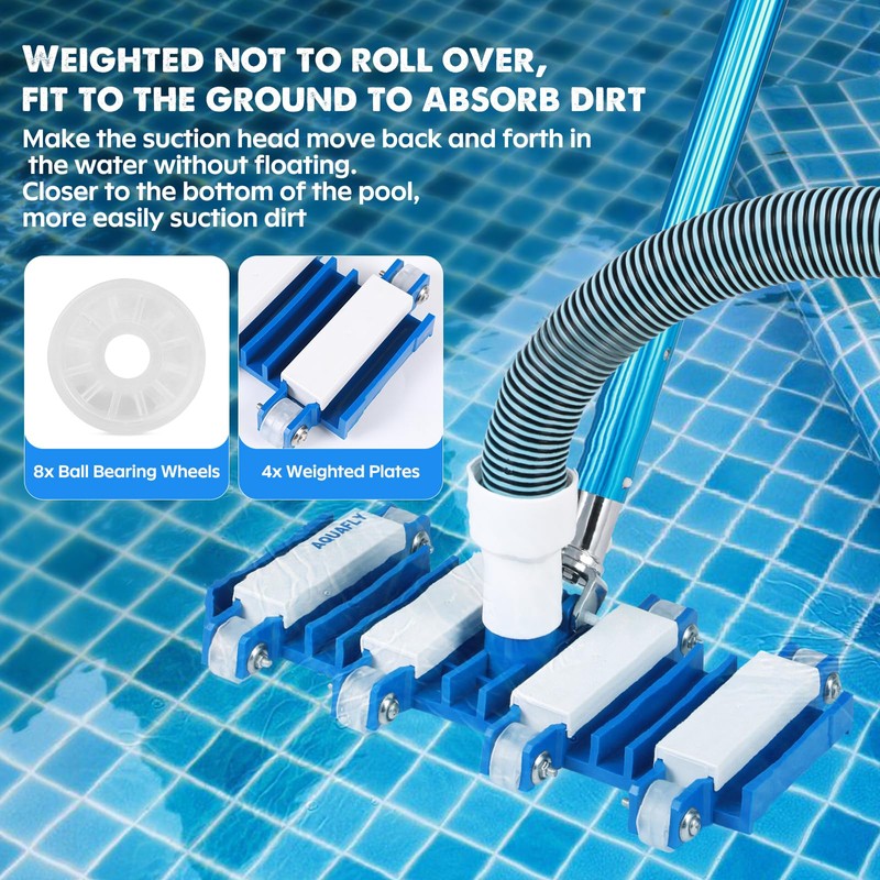 Pool Vacuum Head, Manual Cleaning Vacuum with Wheels 14'' Heavy
