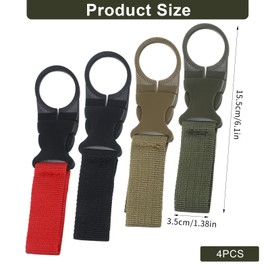 4Pcs Hanging Bottle Buckle Clip, Portable Water Bottle Clip for Outdoor Camping Hiking Traveling Backpack Belt Nylon Webbing Strap Tools