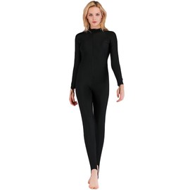 Long Sleeves One Piece Swimsuit for Women with Sun Protection, Long Leg Cover - Black, Medium