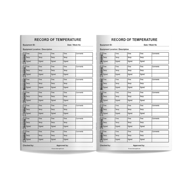 Fridge Temperature Record Log Book 32 Pages A5 Food and