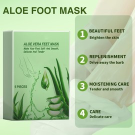 Zonoori Aloe Vera Foot Mask Socks, Moisturising Foot Mask for Dry and Cracked Feet 5 Pairs