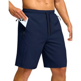 G Gradual Men's Hiking Shorts 7"/9" Lightweight Athletic Shorts for Men Quick Dry Stretch Casual Shorts with 3 Zipper Pockets(9inch,Navy,L)