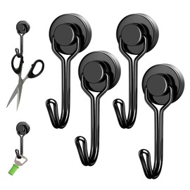 Daryunk 4Pcs Black Magnetic Hooks, with Hooks, 16MM Strong Magnetic Hook for Kitchens, Fridge, Door, Locker, Garages and Camping