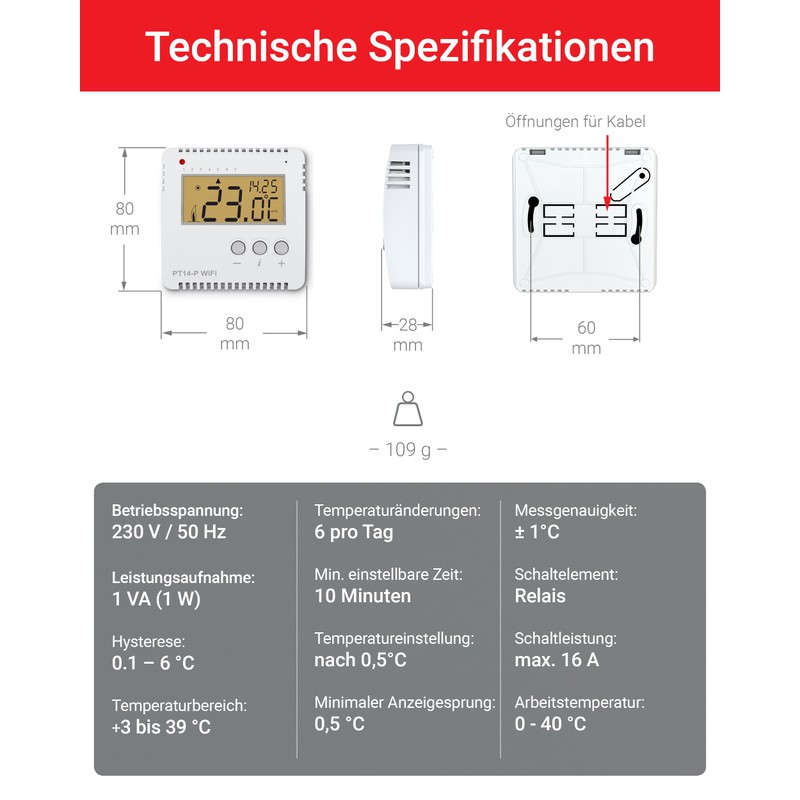 ELEKTROBOCK PT14-P WiFi - Smart WLAN Room Thermostat 230 V