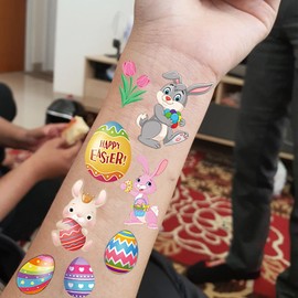 10 Sheets Happy Easter Tattoos For Kids Boys Girls Temporary Tattoos Easter Party Decoration Goodie Bag Fillers, Funny Bunny Eggs Fake Tattoo Sticker Easter Party Favor Supplies Easter Basket Stuffers