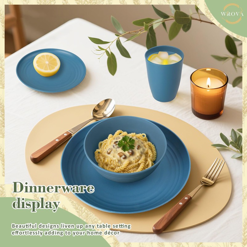 Wrova Wheat Straw Dinnerware Set of 32,Unbreakable Dinner Plates and