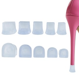 Zorfeter 10 Pairs Heel Caps, Transparent High Heel Stoppers 5 Sizes(XXS,XS,S,M,L), Non-Slip Heel Protectors for Walking on Flatland and Uneven Road/Weddings
