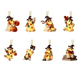 8 Pcs Halloween Ghost Hanging Ornaments Ghost Hat Decorations Acrylic Hanging Ropes Cute 2D Spooky Tree Pendants for Holiday Home Party Door Window Decor and DIY Craft
