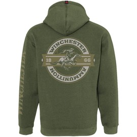 Winchester Legend Collection Rider Crest Banner Made in the USA Fleece Pullover Hooded Sweatshirt for Men Olive