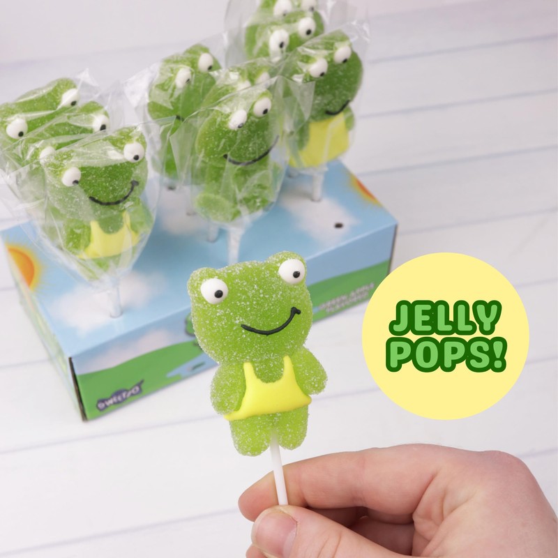 Sweetzo Green Apple Frog Jelly Lollipops, Individually Wrapped Gummy Pops,