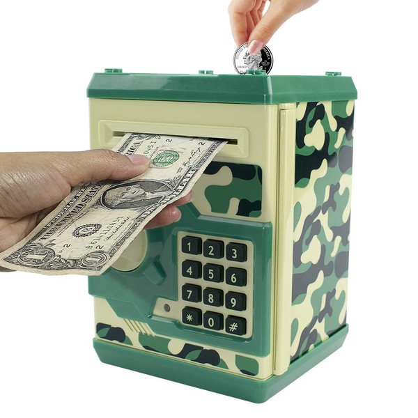 HUSAN Piggy Banks for Kids, Electronic Password Code Money Banks ATM Banks Box Coin Bank for Children Boys and Girls (Camouflage Green)