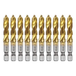 sourcing map 10pcs Combination Drill and Tap Bits Metric M8 x 1.25 Thread 1/4" Hex Shank Titanium Coated Threading Screw Taps 4341 High Speed Steel Machine Drilling Tapping Tool Kit