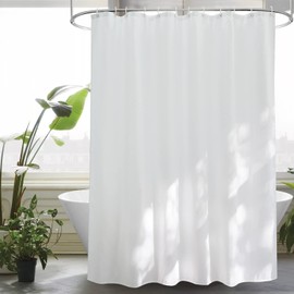 EurCross Shower Curtain 180 x 190 cm, White, Waterproof Textile Fabric Shower Curtain, Anti-Mould Washable Bath Curtain with 12 Rings and Weighted Hem