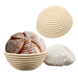 Banneton Bread Proofing Basket set of 2, 7 inch Round Bread Sourdough Rising Fermentation Brotform Baskets with Liner,Handmade Natural Rattan Baking Tools for Home Baker
