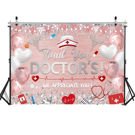 Thank You Doctors Backdrop 7x5FT Doctors Appreciation Week Banner Rose Gold Medical Theme Background Happy Doctor's Day Decorations Supplies