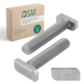 DSM - M10 x 50mm Hammer Head Screws - A2-70 Stainless Steel - Type 28/15 - for Mounting Rails, Photovoltaic, Solar Panels, PV Brackets, C Profile, Solar Mounting and Greenhouses, Pack of 25