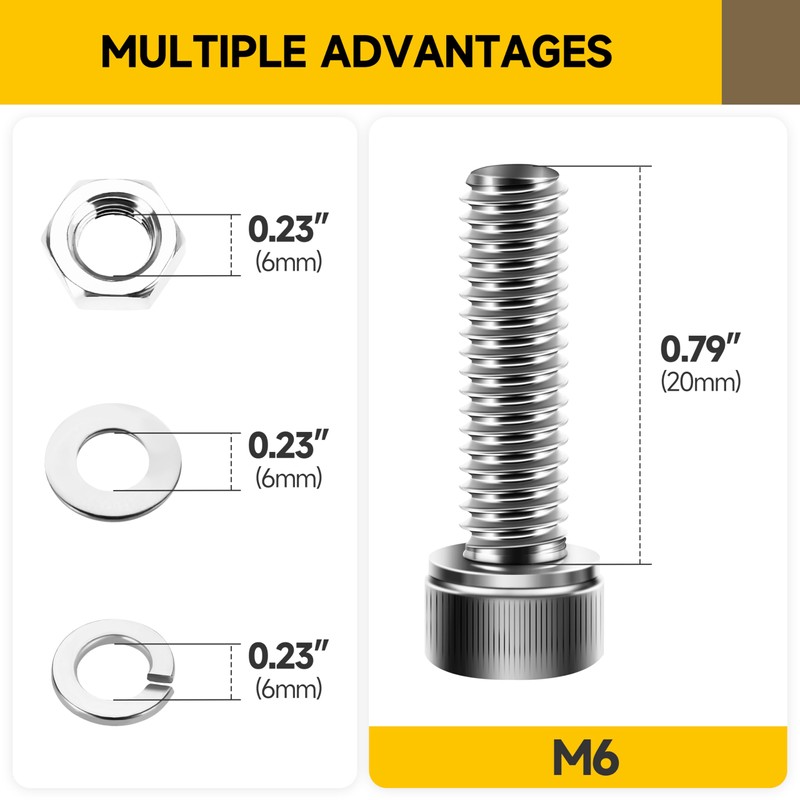 Mywish (25 juegos) Tornillos M6, tornillos M6 x 20 mm,