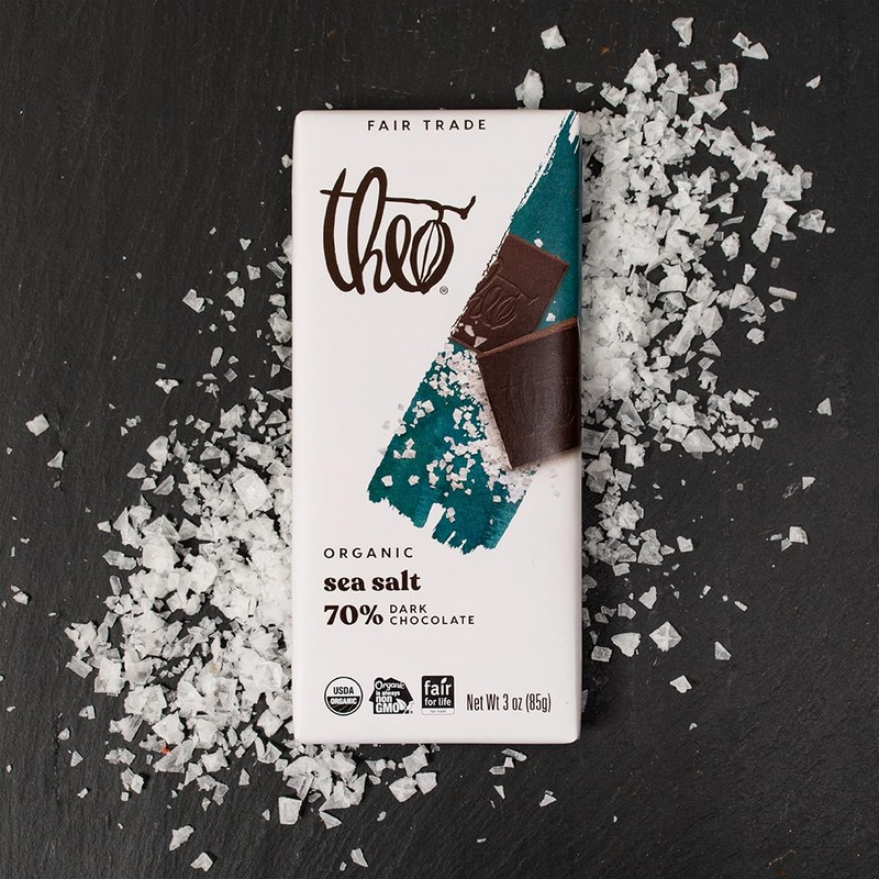Theo Chocolate Sea Salt Organic Dark Chocolate Bar, 70% Cacao,