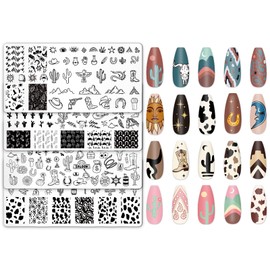 JarThenaAMCS 4Pcs Western Nail Plates Stamping Set Cowboy Cowgirl Stamp Templates Nail Art Plates for DIY Print Manicure Salon Design