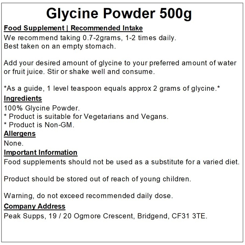 Glycine Powder 500g | Pure L-Glycine | Vegan Friendly, GMO