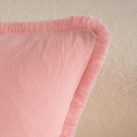 Mandioo Set of 2 Neutral Cotton Fringe Throw Pillow Covers Decorative Boho Farmhouse Cushion Covers Cozy Tassels Pillowcase for Couch Sofa Bed Living Room Decor 12x20 Inch 50x30cm Pink