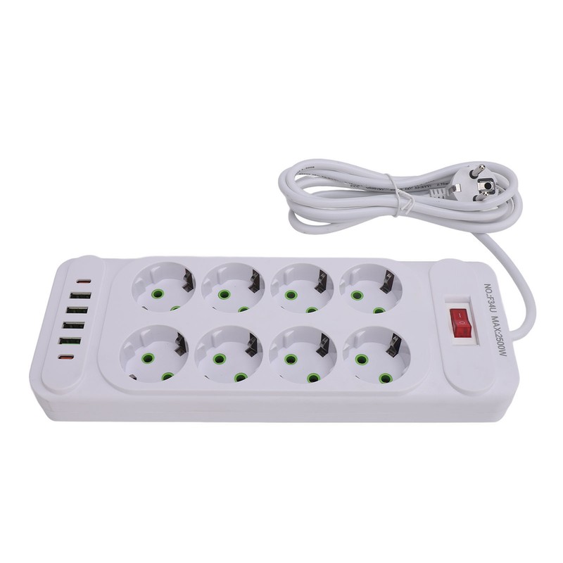 8 Way Power Strip USB C European Socket Desk Wall
