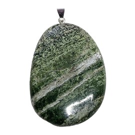 KRIO 1 x Großer Silberauge Scheibenstein IOV250307 Therapiestein als Anhänger mit Silberöse - Größe L Steinlänge 42 bis 51mm, Dicke ca 9mm (Silberauge 1)